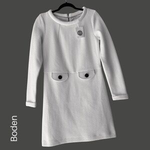 NWT | BODEN SIXTIES JACQUARD KNIT WHITE DRESS LONG SLEEVE LINED POCKETS | 6